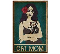 LINQWkk Plaque en métal vintage en métal, motif chat et maman, style rétro, motif chat amusant, bar, restaurant, café, maison, décoration murale 20,3 x 30,5 cm