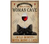LINQWkk Plaque en métal vintage, vin et chats, poster mural, style rétro, chat amusant, panneau vintage en étain, panneau de bar, ferme, cuisine, décoration de jardin, décoration de jardin, 20,3 x