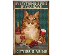 LINQWkk Plaque murale en métal vintage - Everything's Fine - Style rétro, chat amusant, plaque murale pour maison, cuisine, bar, café, décoration 30,5 x 20,3 cm