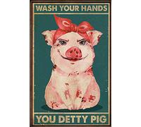 LINQWkk Plaque murale humoristique en métal « Wash Your Hands » en forme de cochon « Wash Your Hands » - Décoration d'intérieur - 20,3 x 30,5 cm