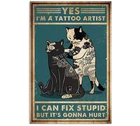 LINQWkk Plaque Murale rétro en métal avec Inscription « Cat Yes I'm A Tattoo Artist » - Style rétro - Humoristique - Décoration de Maison, Bar, Magasin - Cadeau Vintage - 20,3 x 30,5 cm