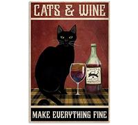 LINQWkk Plaque Murale rétro en métal - Chat et vin - Style rétro - Motif : Chaton, pub, Bar, Restaurant, café - 20,3 x 30,5 cm