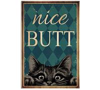 LINQWkk Retro Metal Tin Sign,Cat Nice Butt Wall Poster Metal Tin, Retro Style, Funny Kitty,Funny Bathroom Quote Metal Tin Sign Wall Decor 8x12inch