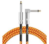 LINRAX Câble Guitare, Cordon Guitare 6,35 mm Tressé, Câble Instrument 3M pour Guitare Électrique Basse Ampli Haut-Parleur Clavier Mixage Égaliseur, Câble Audio TS 1/4" Droit à Coudé, Doré & Rouge