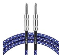 LINRAX Câble Guitare, Cordon Guitare 6,35 mm Tressé, Câble Instrument 3M pour Guitare Électrique Basse Ampli Haut-Parleur Clavier Mixage Égaliseur, Câble Audio TS 1/4" Droit/Droit, Bleu & Argent