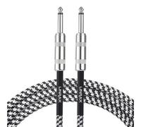 LINRAX Câble Guitare, Cordon Guitare 6,35 mm Tressé, Câble Instrument 3M pour Guitare Électrique Basse Ampli Haut-Parleur Clavier Mixage Égaliseur, Câble Audio TS 1/4" Droit/Droit, Argent & Noir