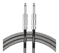 LINRAX Câble Guitare, Cordon Guitare 6,35 mm Tressé, Câble Instrument 3M pour Guitare Électrique Basse Ampli Enceinte Clavier Mixage Égaliseur, Câble Audio TS 1/4" Droit/Droit, Fluide Noir Argent