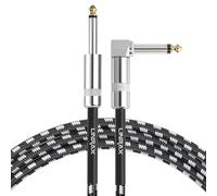 LINRAX Câble Guitare, Cordon Guitare 6,35 mm Tressé, Câble Instrument 3M pour Guitare Électrique Basse Ampli Haut-Parleur Clavier Mixage Égaliseur, Câble Audio TS 1/4" Droit et Coudé, Noir & Blanc