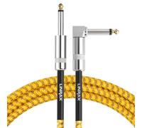 LINRAX Câble Guitare, Cordon Guitare 6,35 mm Tressé, Câble Instrument 3M pour Guitare Électrique Basse Ampli Enceinte Clavier Mixage Égaliseur, Câble Audio TS 1/4" Droit et Coudé, Jaune & Marron