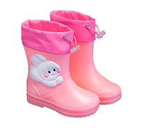 LinRim Bottes d'hiver pour enfant avec motif de lapin - Bottes de pluie roses - Semelles texturées - Antidérapantes - Légères et confortables - Chaussures de pluie pour écoliers du primaire - Bottes