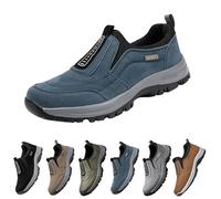 LinRim Chaussures pour hommes Slip on Sneakers en cuir velours Respirantes Chaussures de course sans lacets Baskets antidérapantes Chaussures de sport confortables Chaussures de sport pour le plein