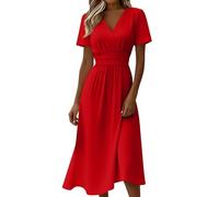 LinRim Élégante robe portefeuille pour femme, manches courtes, longueur midi, taille moyenne, robe fluide avec fente sur le devant, robe d'affaires, robe festive dans de nombreuses couleurs pour l'été