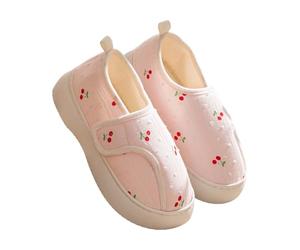 LinRim Pantoufles fermées pour femme - Pour diabétiques - Réglable - Coupe large - Crochet et nœud - En mousse à mémoire de forme - Confortables - Antidérapantes - Chaussures plates, 02 rose., 38 EU