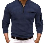 LinRim Pull semi-zippé pour homme, haut décontracté à manches longues avec motif quadrillé et poches, sweat-shirt confortable pour un port confortable au quotidien, en plein air et pour les activités
