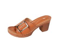 LinRim Sabots en bois pour femme - Mules avec talon - Sandales d'été colorées - Mules pour femme - Avec talon - Sandales à bout ouvert - Sandales compensées en cuir - Escarpins à talon compensé
