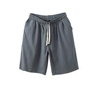 LinRim Short court pour homme en lin - Léger et aéré - Couleur unie - Coupe ample - Short court avec cordon de serrage - Pantalon de plage - Pantalon de loisirs - Cadeau pour homme, gris, 8XL