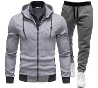 LinRim Survêtement pour homme - Survêtement de sport - Pantalon de jogging + fermeture éclair - Sweat à capuche - Streetwear - Ensemble avec capuche et fermeture éclair, Noir , M