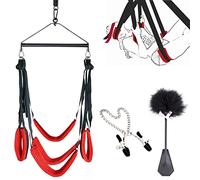 Lins Balançoire d'amour de luxe pour plafond,Meuble sexuel avec chatouilleuse à ressort et chaîne de pinces à tétons,Balançoire d'amour avec 5 coussinets pour jusqu'à 200kg.