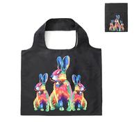 Lin's Liliana Grand sac à provisions pliable 50 x 40 cm, sac à main avec imprimé animal, réutilisable, indéchirable, pratique et léger pour les courses, les voyages, les excursions, Noir/design lapin