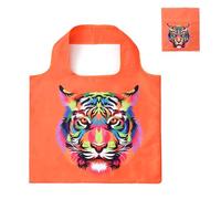 Lin's Liliana Grand sac à provisions pliable 50 x 40 cm, sac à main avec imprimé animal, réutilisable, indéchirable, pratique et léger pour les courses, les voyages, les excursions, Orange Tigre., 40