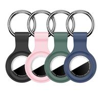 Linsaner Lot de 4 Porte-clés en Silicone compatibles avec AirTag pour Apple Air Tag GPS, Accessoires de Recherche d'articles, Noir/Rose/Vert foncé/Bleu foncé