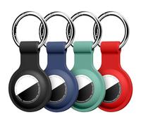 Linsaner Lot de 4 Porte-clés en Silicone compatibles avec AirTag pour Apple Air Tag GPS Accessoires de Recherche d'articles Noir/Bleu/Vert/Rouge