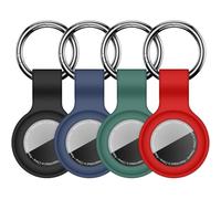 Linsaner Lot de 4 Porte-clés en Silicone compatibles avec AirTag pour Apple Air Tag GPS Accessoires de Recherche d'articles Noir/Bleu/Vert/Rouge