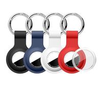 Linsaner Lot de 4 porte-clés en silicone pour AirTag avec coque transparente pour AirTag, pour localisateurs d'étiquettes GPS Apple, noir/blanc/bleu/rouge