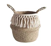 LINSINCH Cache Pot Jardinage Outillage De Jardin DéCoration Outils Seagrass Panier en Osier Pot De Fleurs Panier De Rangement Pliant Panier pour VéGéTale IntéRieure (Blanc 22×20cm)