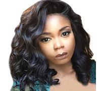 LINSINCH Perruque Bresilienne Femme Mode Synthétique Moyen Long Bouclés de Noirs Perruques de Naturels Femme Pas Naturel Cheveux Soie Haute Température