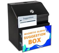 LINSIRON Boîte de donation en métal avec serrure à clé, support magnétique en acrylique, boîte à suggestions murale avec 2 clés en fer, bulletin de vote sûr pour collecte d'argent (noir, 21,6 x 14 x