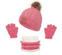 LINSOCLE 3 en 1 Bonnet Enfant Pour Fille Garcon, Ensemble Bonnet Echarpe Enfant, Tour de Cou avec Doublure, Hiver Accessoires Ensemble Set Pour 2 à 6 ans