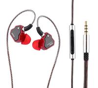 Linsoul 7Hz Salnotes Zero HiFi Écouteurs Intra-Auriculaires 10 mm DD IEM | avec Diaphragme en Métal Composite, Câble OFC 2 Broches Détachable (Rouge, avec Mic, 3.5mm)