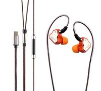 Linsoul 7Hz Salnotes Zero HiFi Écouteurs Intra-Auriculaires 10 mm DD IEM | avec Diaphragme en Métal Composite, Câble OFC 2 Broches Détachable (Orange, avec Mic, Type C)