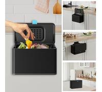 LINSSEN Poubelle à suspendre en acier inoxydable avec couvercle et seau intérieur, 3,8 l, poubelle à compost de cuisine pour comptoir, sous évier ou montage mural, petite poubelle pour placard, salle