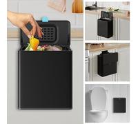 LINSSEN Poubelle à suspendre en acier inoxydable avec couvercle et seau intérieur, poubelle à compost de cuisine de 7,6 litres pour comptoir, sous évier ou montage mural, petite poubelle pour placard,