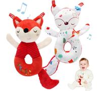 LinStyle Hochet Bebe 0 3 6 9 12 Mois, Jouet Eveil Bebe 0-12 Mois, Animal à Double Face Jouet de Peluche Hochets, Jouet Nouveau Né Garçon Fille Montessori Jeux Bébé 0-6-12 Mois