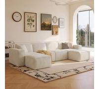 LINSY HOME Canapé d'angle avec Fonction Couchage - Canapé-lit modulaire de 266 cm, canapé en L, canapés modulaires pour Salon, Aucun Montage requis (Chenille, Blanc, 4 Places avec 2 poufs)