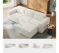 LINSY Home Canapé d'angle Convertible modulable en Forme de L, canapé 3 Places avec méridienne, canapé sectionnel, pour Salon, 266 cm, Aucun Montage requis, Beige