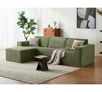 LINSY HOME Canapé d'angle modulable Convertible 266 cm - Canapé-lit avec Couchage intégré, Velours côtelé Gris foncé, 4 Places + 2 poufs