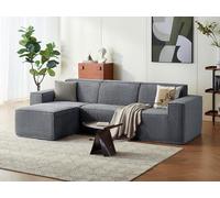 LINSY HOME Canapé d'angle modulable Convertible 266 cm - Canapé-lit avec Couchage intégré, Velours côtelé Gris foncé, 4 Places + 2 poufs