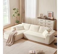 LINSY Home Canapé-lit d'angle modulable en Forme de L en Corduroy 270 cm 3 Places avec Ottoman Canapé sectionnel pour Salon Aucun Montage nécessaire Beige