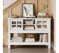 LINSY HOME Table console de 116,8 cm avec portes coulissantes en verre, bar café, table d'entrée moderne avec étagère de rangement, table de canapé derrière le canapé, buffet pour cuisine, couloir