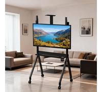 LINTAIZUO Support TV à roulettes pour Téléviseurs de 55 à 100 Pouces, Chariot Portable pour Tableau Blanc sur roulettes Verrouillables, Hauteur Réglable Manuellement, Capacité de 120 kg Black