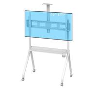 LINTAIZUO Support TV Mobile pour Téléviseurs LED de 55 à 100 Pouces, Hauteur Réglable, 4 roulettes Verrouillables, avec Rangement, Supporte Jusqu'à 120 kg, Support au Sol pour Salon White