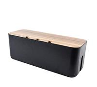 Lintat Boîte de gestion des câbles, boîte d'organisation de câbles avec couvercle en bois pour couvrir et cacher les fiches et les blocs d'alimentation, 36 x 13 x 13,5 cm, noire