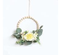 Linteau Fleur Bois Perle décoration Murale Ins Vent Fausse Fleur séchée Couronne Ronde Main Bouquet-huangshan thé Petite Perle de Bois 20 cm Couronne Anneau décorations d'automne