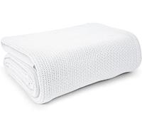 Linteum Textile Couverture Thermique d'hôpital 100% Coton Respirant, Douce et Confortable à Tissage à cellules Ouvertes pour Toutes Les Saisons, 1,1 kg (Blanc, lit Simple)