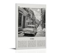 LINTEZHG Cuba Poster de voiture noir et blanc Peinture décorative sur toile Art mural pour salon, chambre à coucher, art mural, impression d'image moderne, décoration de salle familiale, 30 x 45 cm
