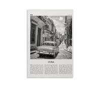 LINTEZHG Cuba Poster de voiture noir et blanc Peinture décorative sur toile Art mural pour salon, chambre à coucher, art mural, impression d'image moderne, décoration de salle familiale, 50 x 75 cm